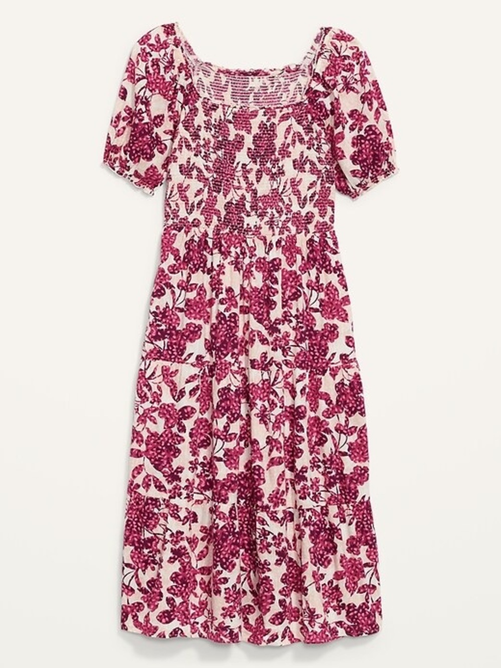Old Navy Floral Smocked Square-Neck Midi Dress in Berry Floral Size Large